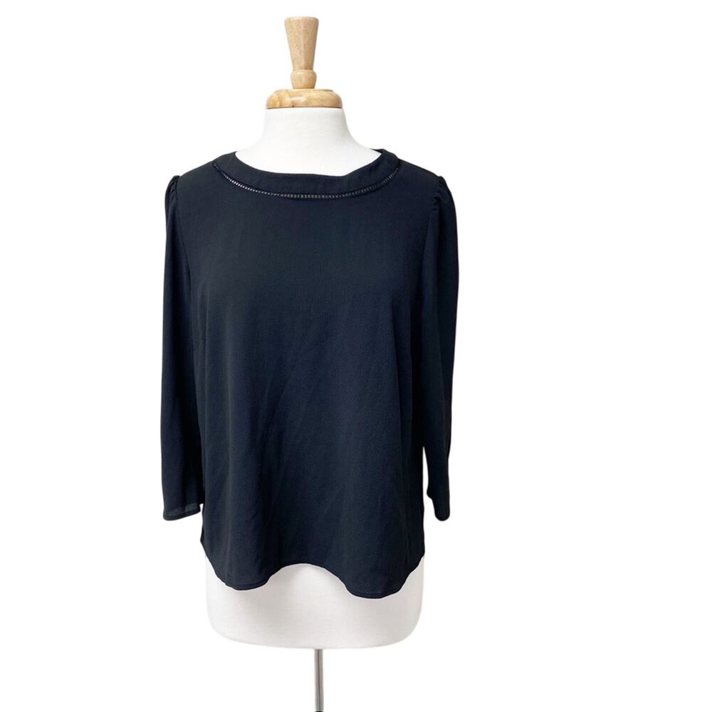 Camaieu Essential Eyelet Trim Top Black Size S